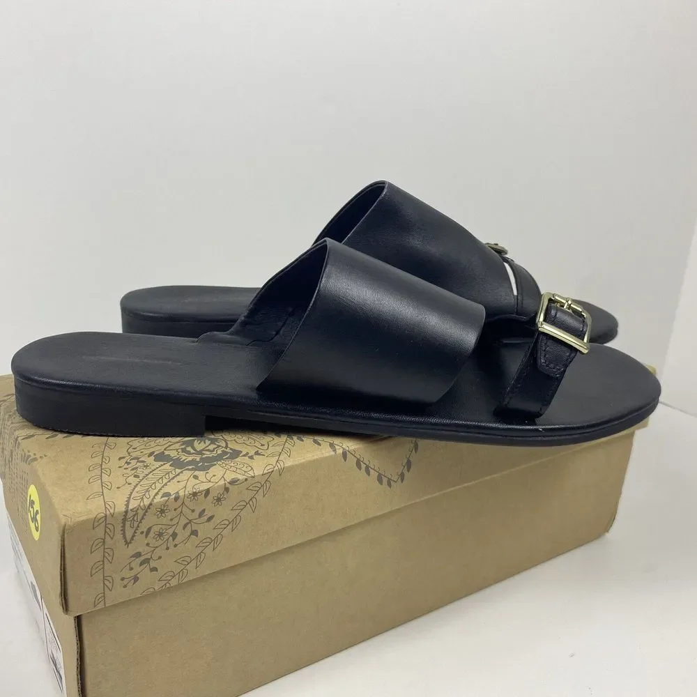 New Free People Women's‎ Size 11 Mila Flats Sandal Slides Black Minimalist Boho